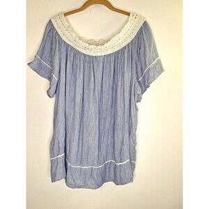 WESTBOUND‎ Linen Blend Blouse Women's Plus Sz 2x Baby Doll Coastal Resort Beachy
